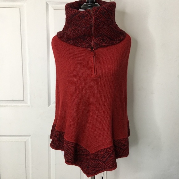 Women's Red Poncho Sweater - Picture 2 of 12